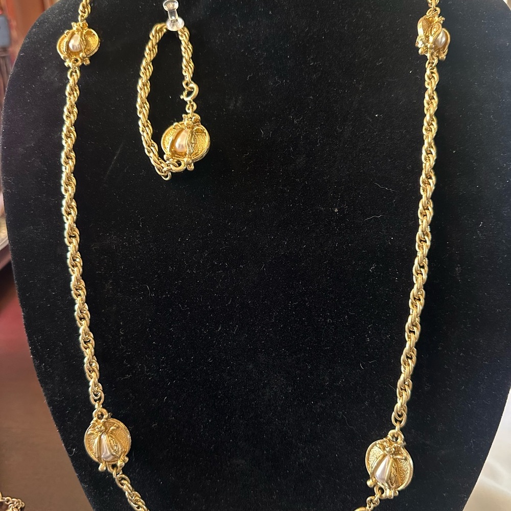 CAbi Gold-Tone Rope Chain Necklace with Decorative Orb Accents